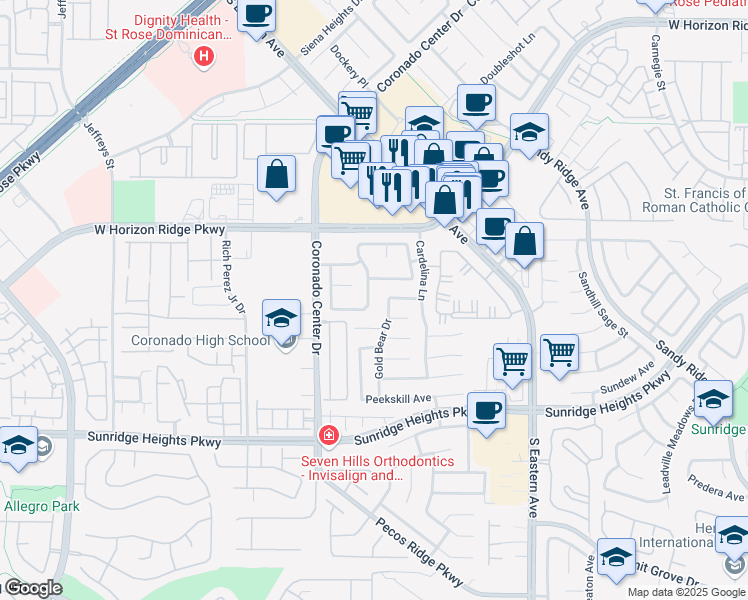 map of restaurants, bars, coffee shops, grocery stores, and more near 830 Roaring Falls Avenue in Henderson