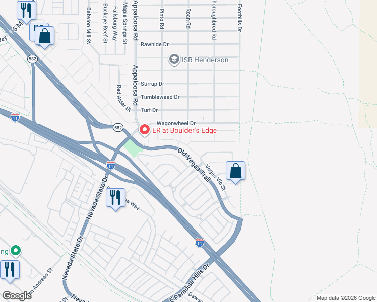 map of restaurants, bars, coffee shops, grocery stores, and more near 1595 Cattle Ranch Place in Henderson