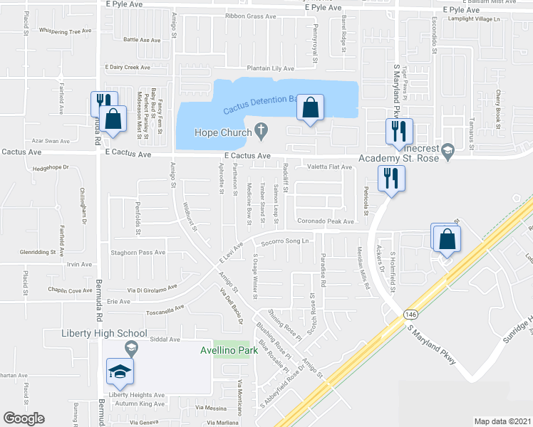 map of restaurants, bars, coffee shops, grocery stores, and more near 10656 Timber Stand Street in Las Vegas