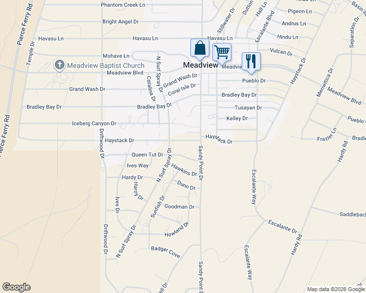 map of restaurants, bars, coffee shops, grocery stores, and more near 155 Haystack Drive in Meadview