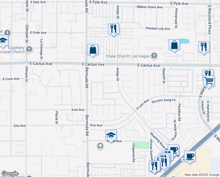 map of restaurants, bars, coffee shops, grocery stores, and more near 545 Campus Oaks Court in Las Vegas