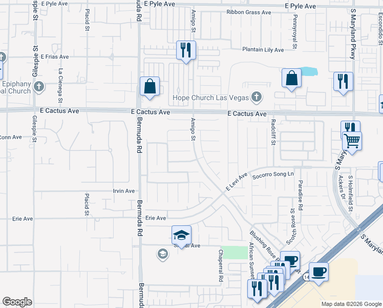 map of restaurants, bars, coffee shops, grocery stores, and more near 595 Campus Oaks Court in Las Vegas