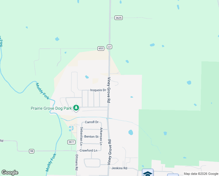 map of restaurants, bars, coffee shops, grocery stores, and more near 1791 Viney Grove Road in Prairie Grove