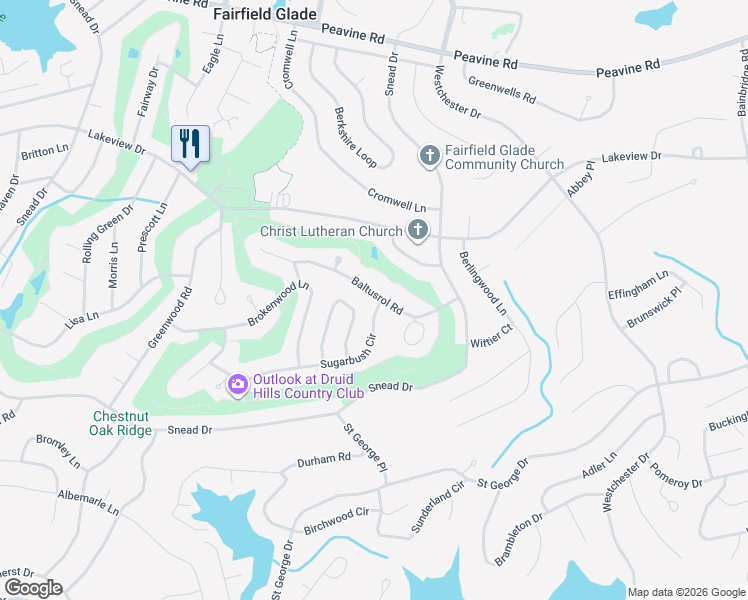map of restaurants, bars, coffee shops, grocery stores, and more near 134 Baltusrol Road in Crossville