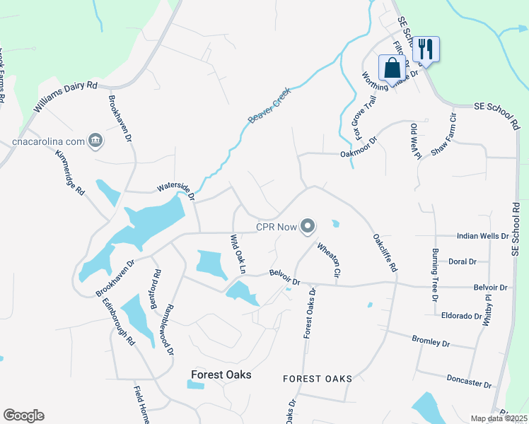 map of restaurants, bars, coffee shops, grocery stores, and more near 4101 Oakcliffe Road in Greensboro