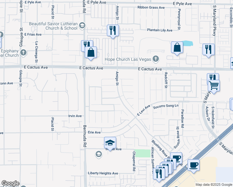 map of restaurants, bars, coffee shops, grocery stores, and more near 595 Campus Oaks Court in Las Vegas