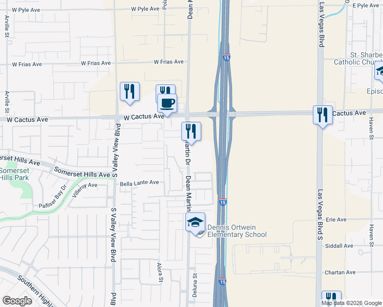 map of restaurants, bars, coffee shops, grocery stores, and more near 10650 Dean Martin Drive in Las Vegas