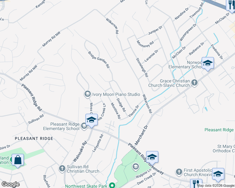 map of restaurants, bars, coffee shops, grocery stores, and more near 5716 Mondale Road in Knoxville