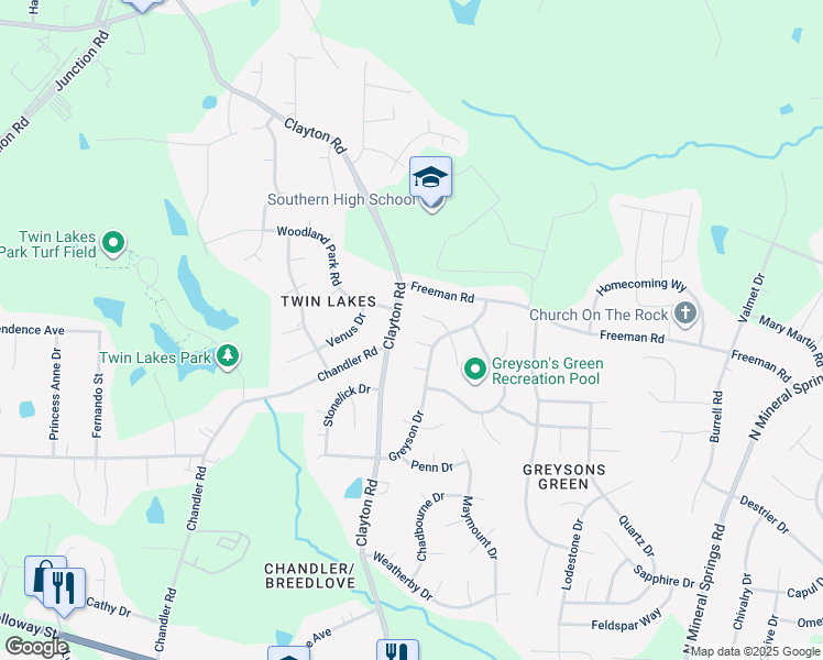 map of restaurants, bars, coffee shops, grocery stores, and more near 6 Thebes Place in Durham