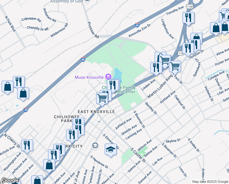 map of restaurants, bars, coffee shops, grocery stores, and more near 472 North Beaman Street in Knoxville