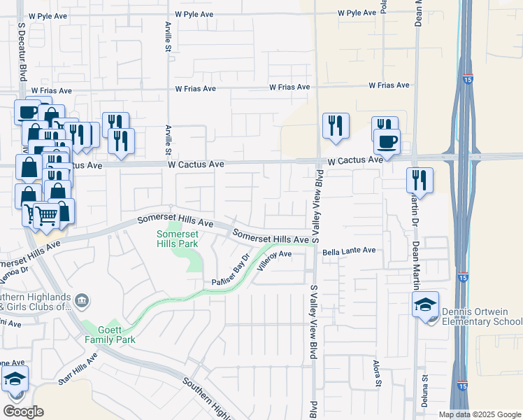 map of restaurants, bars, coffee shops, grocery stores, and more near 10629 Bella Ordaz Way in Las Vegas