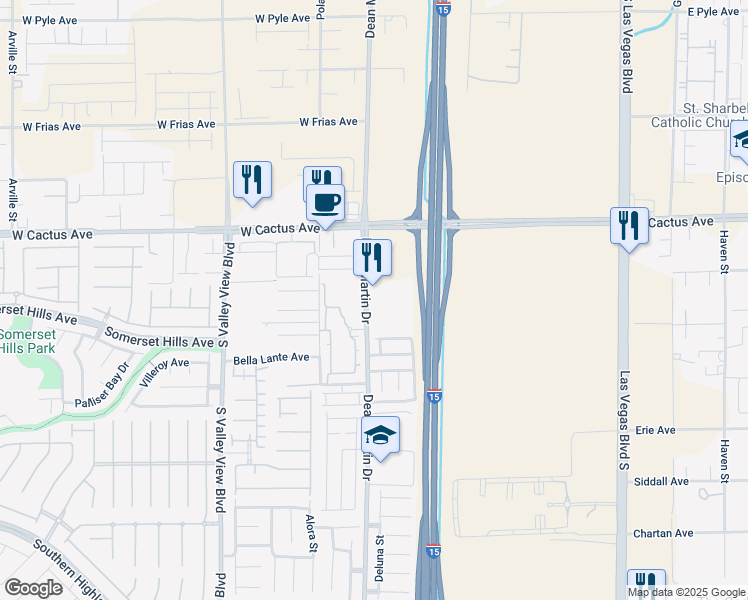 map of restaurants, bars, coffee shops, grocery stores, and more near 10650 Dean Martin Drive in Las Vegas