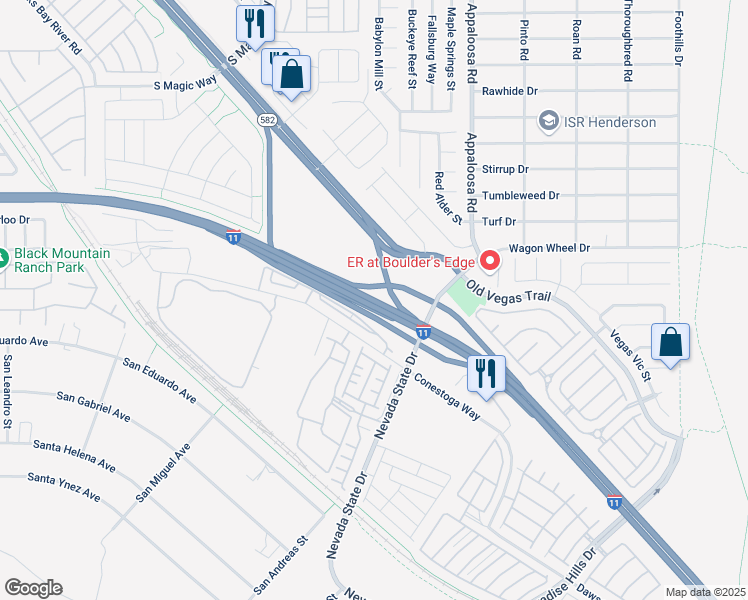 map of restaurants, bars, coffee shops, grocery stores, and more near 2361 Mundare Drive in Henderson