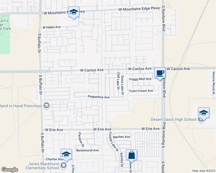 map of restaurants, bars, coffee shops, grocery stores, and more near 10609 Cave Ridge Street in Las Vegas