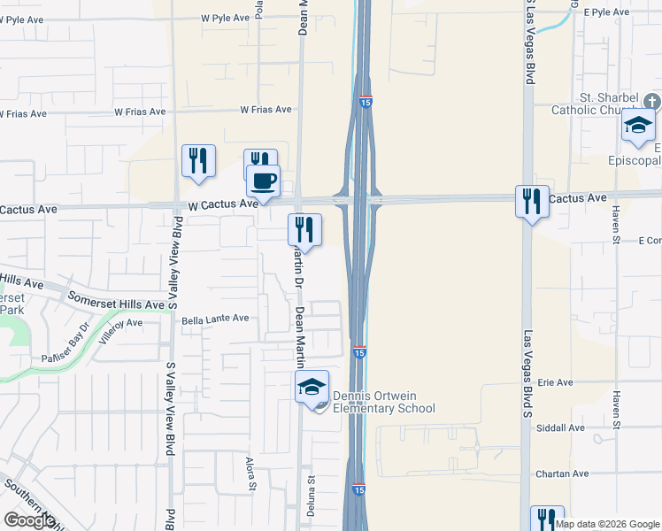 map of restaurants, bars, coffee shops, grocery stores, and more near 10650 Dean Martin Drive in Las Vegas