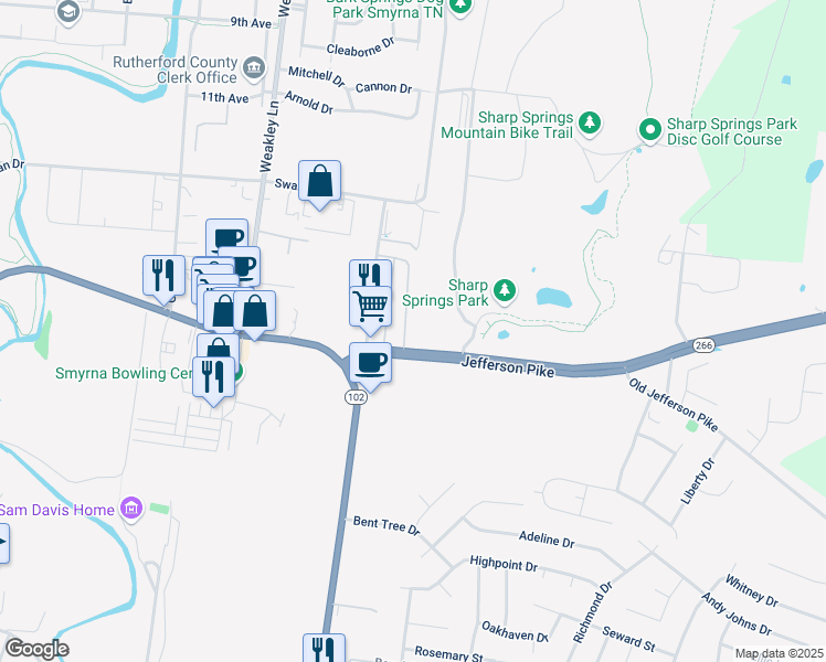 map of restaurants, bars, coffee shops, grocery stores, and more near 202 Village Lake Circle in Smyrna