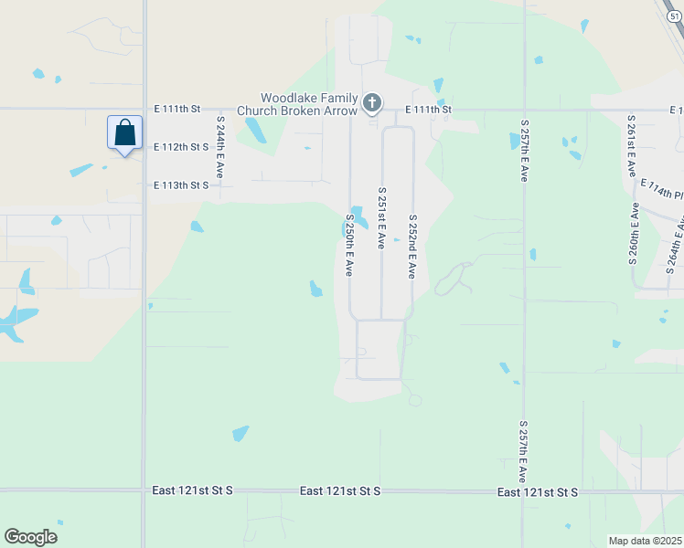 map of restaurants, bars, coffee shops, grocery stores, and more near 11415 South 250th East Avenue in Broken Arrow