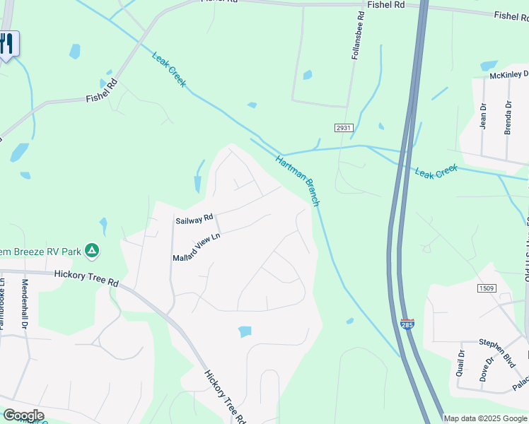 map of restaurants, bars, coffee shops, grocery stores, and more near 455 Mallard View Lane in Winston-Salem