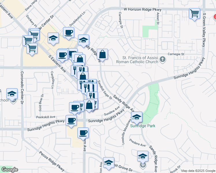 map of restaurants, bars, coffee shops, grocery stores, and more near 917 Sir Winston Street in Henderson