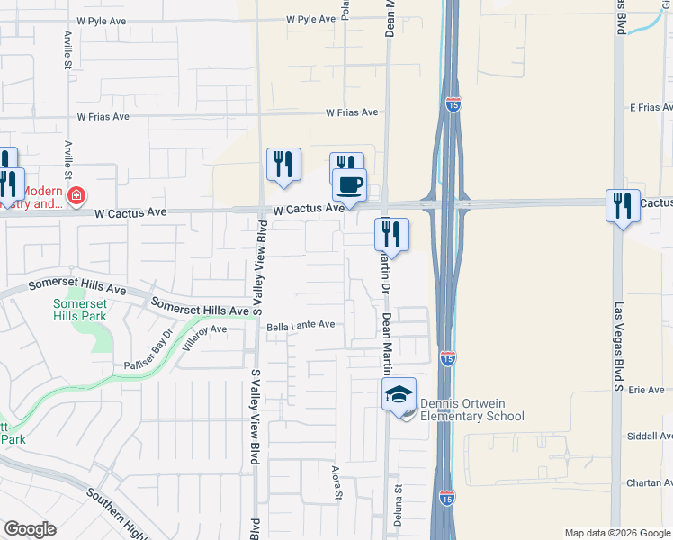 map of restaurants, bars, coffee shops, grocery stores, and more near 3435 Bella Valencia Court in Las Vegas