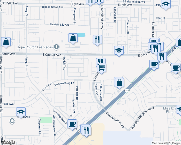 map of restaurants, bars, coffee shops, grocery stores, and more near 10643 Petricola Street in Las Vegas