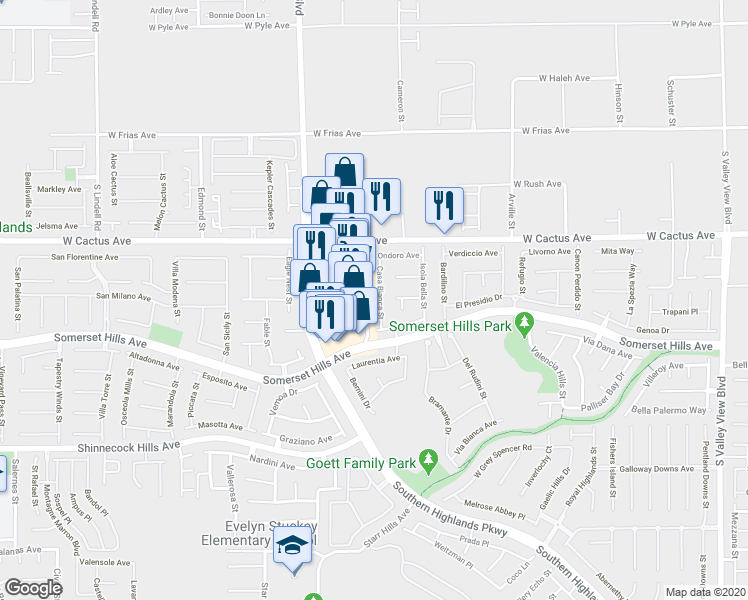 map of restaurants, bars, coffee shops, grocery stores, and more near 10629 Casa Bianca Street in Las Vegas