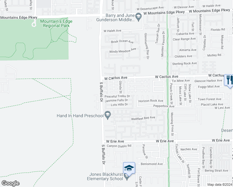 map of restaurants, bars, coffee shops, grocery stores, and more near 7711 Ornamento Way in Las Vegas