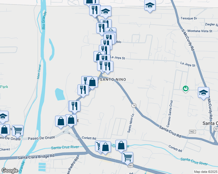 map of restaurants, bars, coffee shops, grocery stores, and more near 600 New Mexico 76 in Española