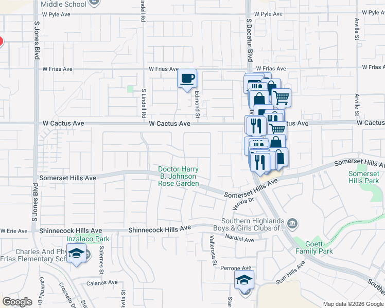 map of restaurants, bars, coffee shops, grocery stores, and more near 5207 Villa Vecchio Court in Las Vegas