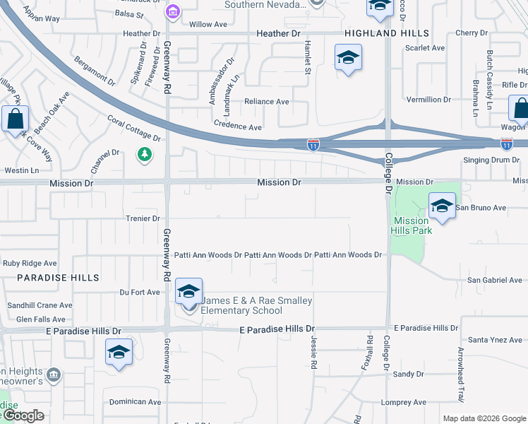 map of restaurants, bars, coffee shops, grocery stores, and more near 500 Trenier Drive in Henderson