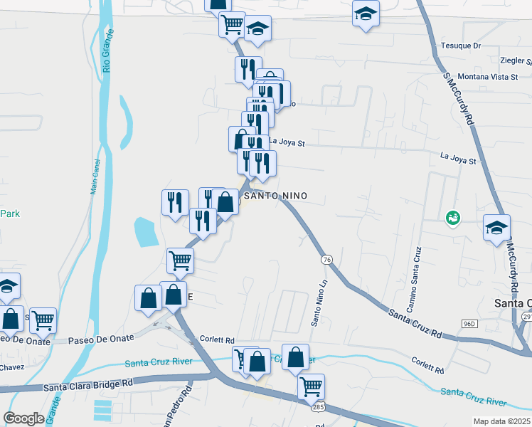 map of restaurants, bars, coffee shops, grocery stores, and more near 600 New Mexico 76 in Española
