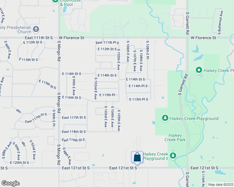 map of restaurants, bars, coffee shops, grocery stores, and more near 10411 East 115th Place in Bixby