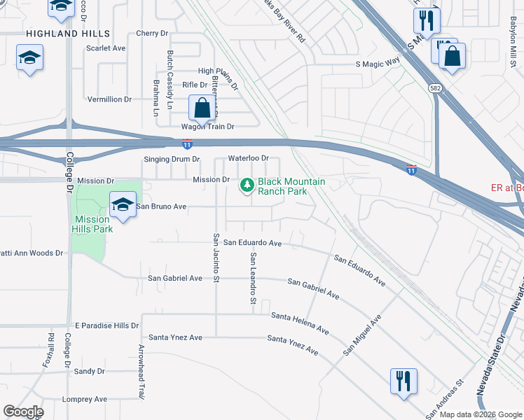 map of restaurants, bars, coffee shops, grocery stores, and more near 926 San Bruno Avenue in Henderson