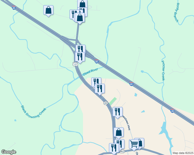 map of restaurants, bars, coffee shops, grocery stores, and more near 3406 North Main Street in Crossville