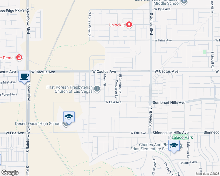map of restaurants, bars, coffee shops, grocery stores, and more near 10610 South Blue Larkspur Court in Las Vegas