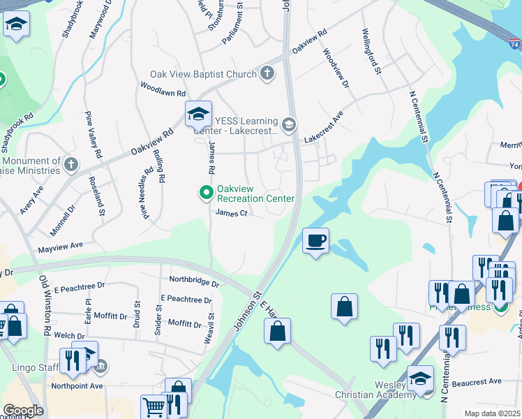 map of restaurants, bars, coffee shops, grocery stores, and more near 822 Lakecrest Avenue in High Point