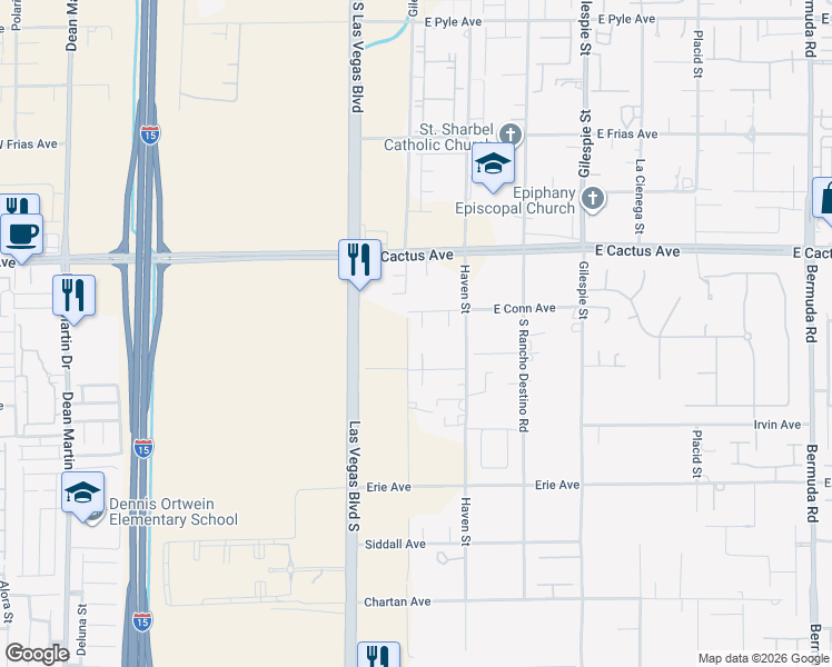 map of restaurants, bars, coffee shops, grocery stores, and more near 55 East Conn Avenue in Las Vegas