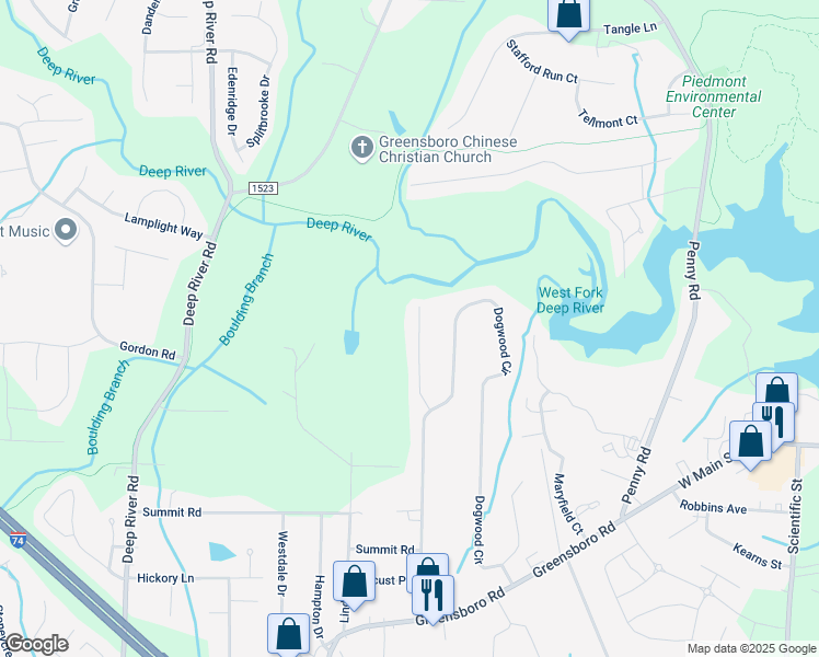 map of restaurants, bars, coffee shops, grocery stores, and more near 533 Dogwood Court in High Point