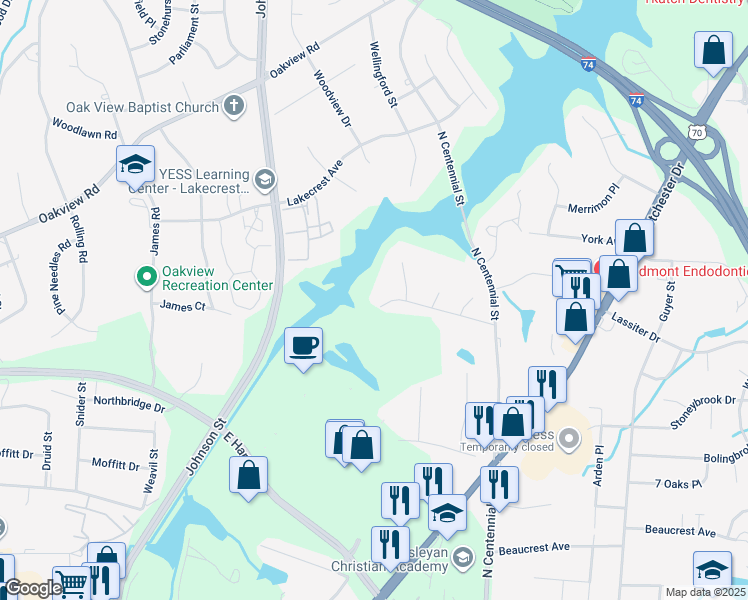 map of restaurants, bars, coffee shops, grocery stores, and more near 1009 Clinard Avenue in High Point
