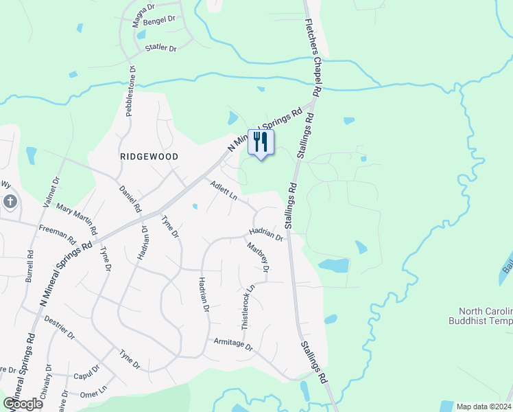 map of restaurants, bars, coffee shops, grocery stores, and more near 4209 Sweet Gum Court in Durham