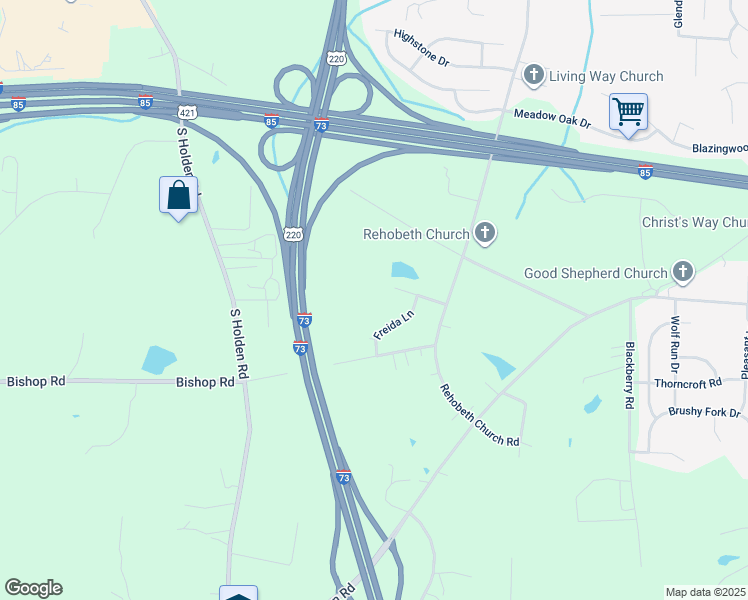 map of restaurants, bars, coffee shops, grocery stores, and more near 1715 Fisher Hill Drive in Greensboro
