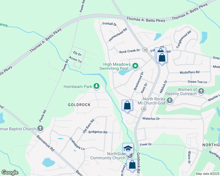 map of restaurants, bars, coffee shops, grocery stores, and more near 301 Foxhall Drive in Rocky Mount