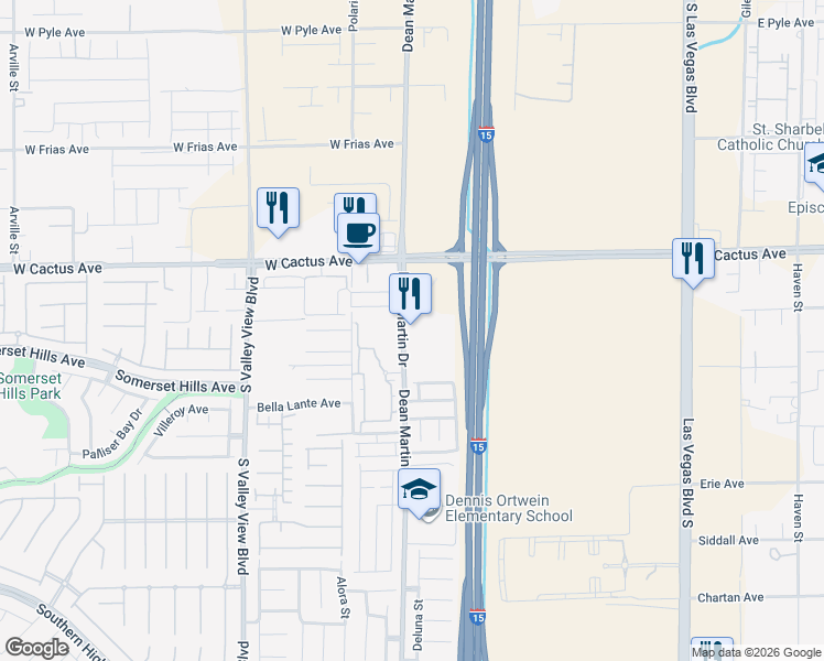 map of restaurants, bars, coffee shops, grocery stores, and more near 10620 Dean Martin Drive in Las Vegas