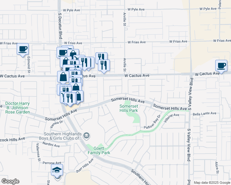 map of restaurants, bars, coffee shops, grocery stores, and more near 4454 El Presidio Drive in Las Vegas