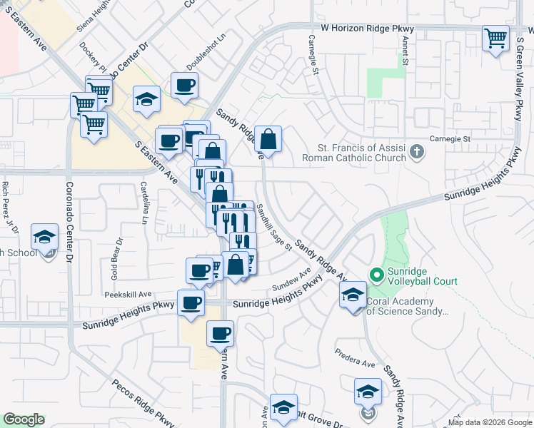 map of restaurants, bars, coffee shops, grocery stores, and more near 909 Sir Winston Street in Henderson