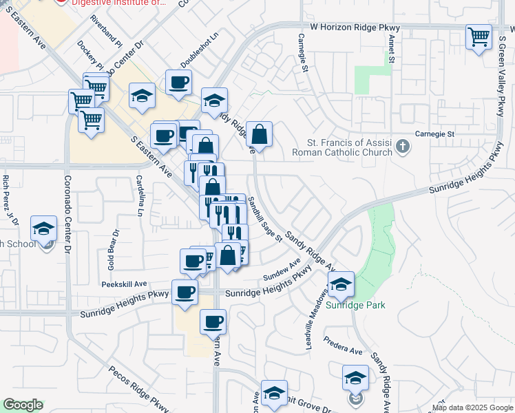 map of restaurants, bars, coffee shops, grocery stores, and more near 818 Sandhill Sage Street in Henderson