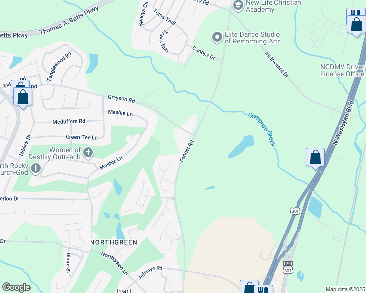 map of restaurants, bars, coffee shops, grocery stores, and more near 1512 Fenner Road in Rocky Mount