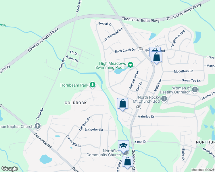 map of restaurants, bars, coffee shops, grocery stores, and more near 301 Foxhall Drive in Rocky Mount