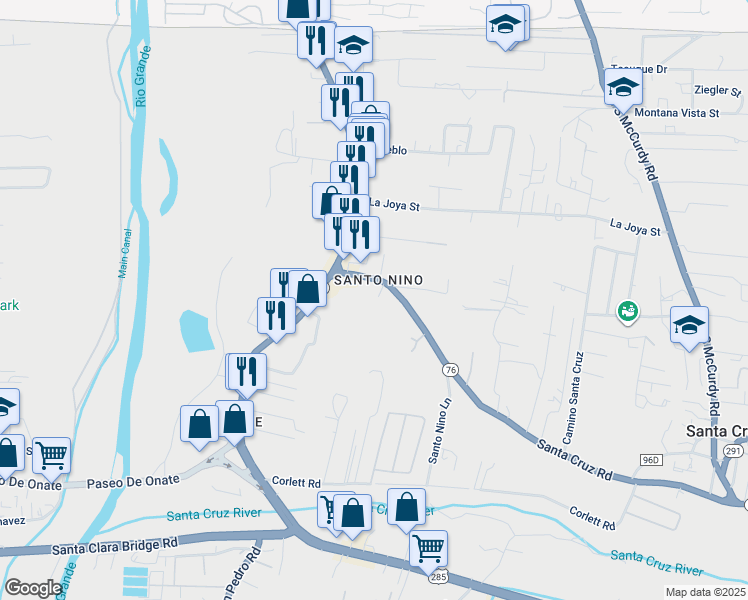 map of restaurants, bars, coffee shops, grocery stores, and more near 600 New Mexico 76 in Española