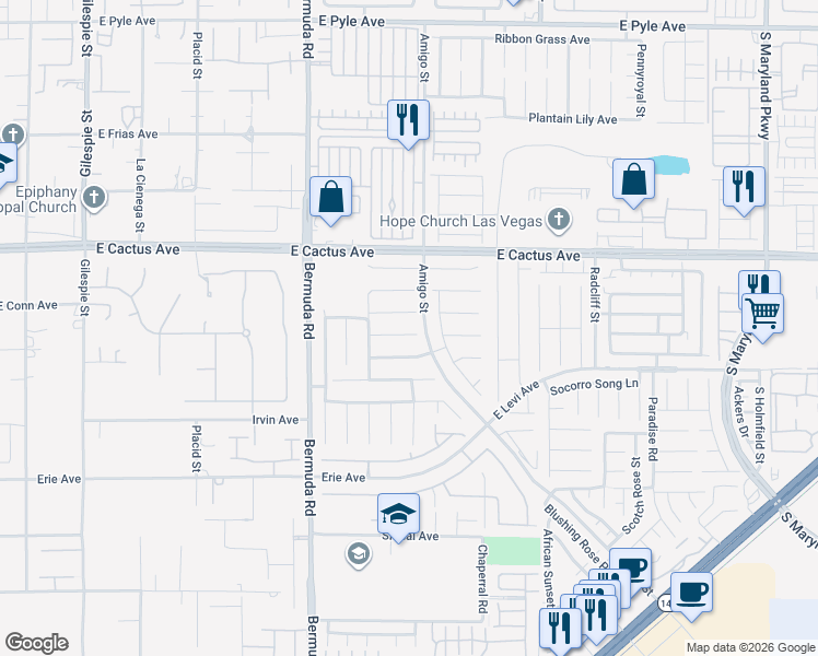 map of restaurants, bars, coffee shops, grocery stores, and more near 574 Campus Oaks Court in Las Vegas